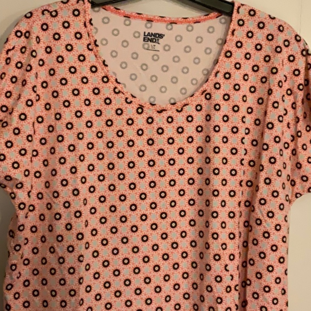 LANDS END SHIRT SIZE LARGE/P silky feeling Orange Brown lime/gray/greenish